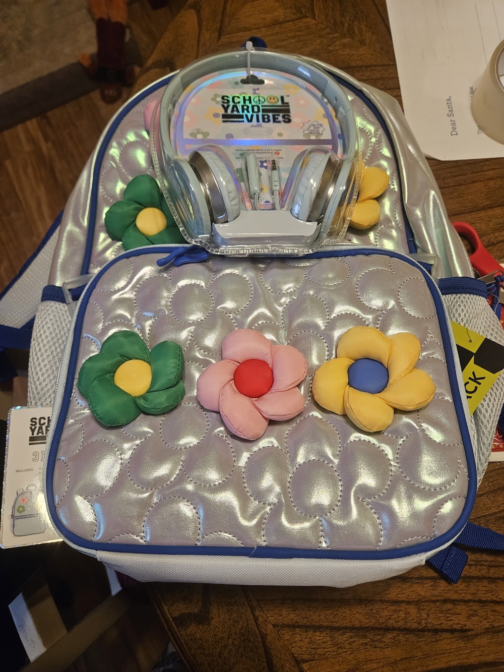 Kids Silver Floral Backpack with Headphones